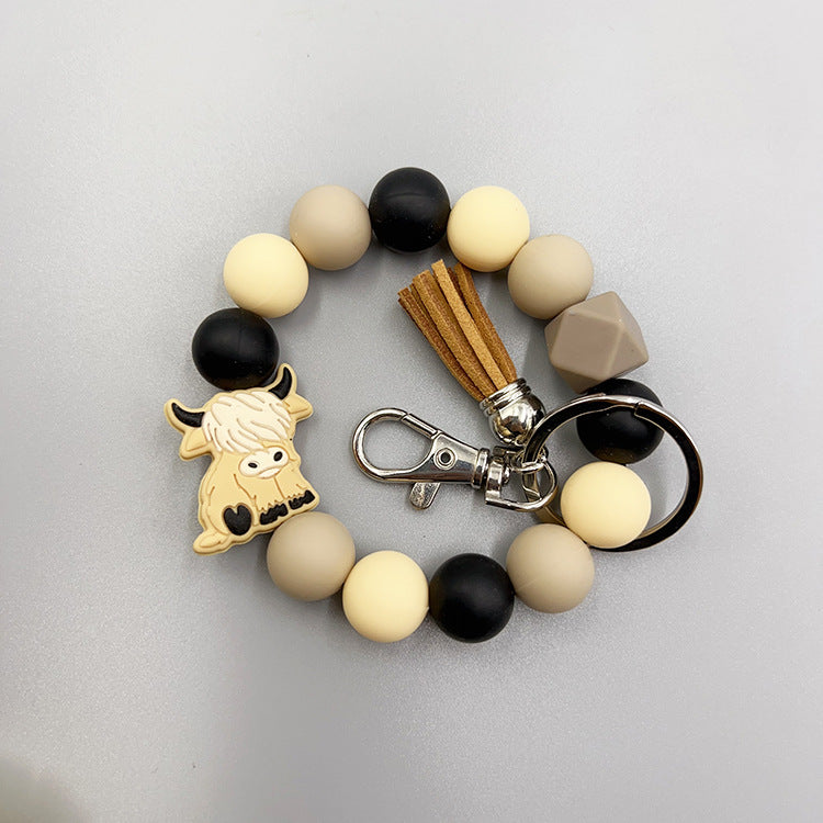 Wholesale Cartoon Small Animal Yak Silicone Beaded Bracelet Short Tassel Keychain